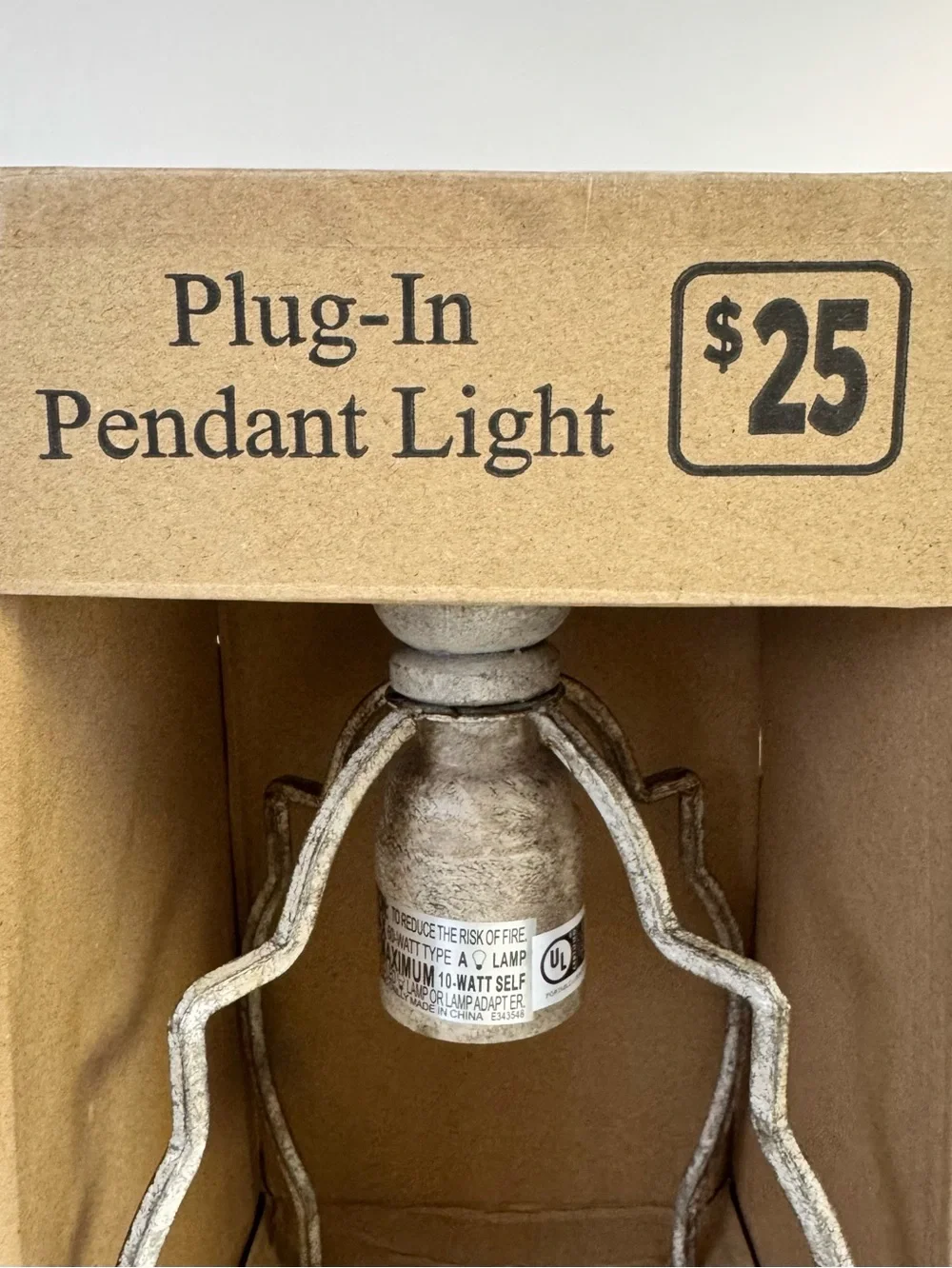 Rustic Hanging Pendant Light Plug-In Swag Light Distressed Gray Beige NWT